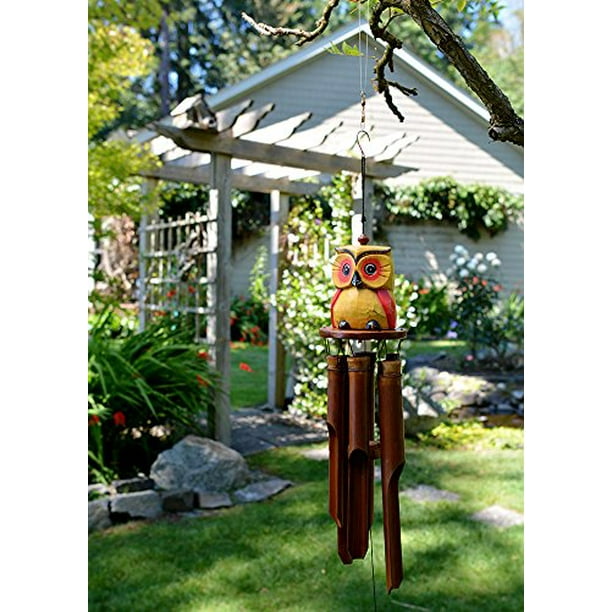 GARDEN WIND CHIMES METAL WIND CHIMES RAINBOW PAINTED WOODEN OWL MADE IN BALI